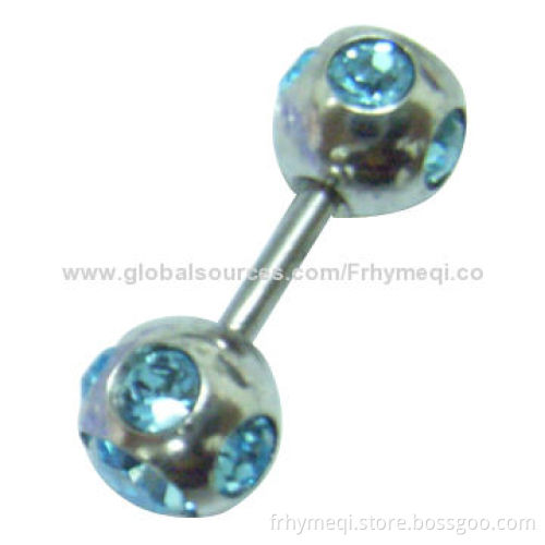 316L Tongue Barbell Ring with Gem Body Piercing Jewelry, Nickel and Lead-free, OEM Orders Accepted